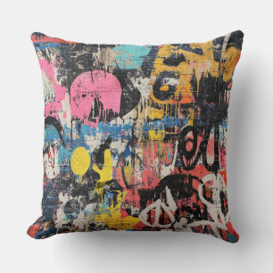 Street Mural with Layered Drips & Urban Color (8) Cushion