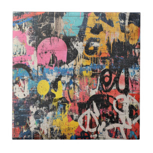 Street Mural with Layered Drips & Urban Color (8) Tile
