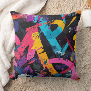 Street Mural with Layered Drips & Urban Colour Cushion