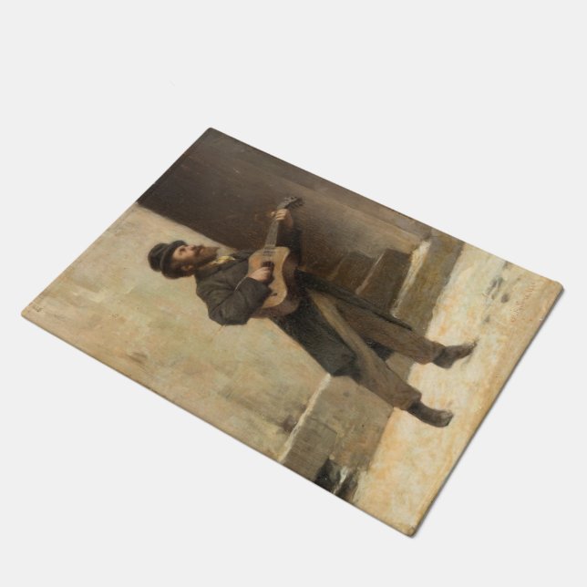 Street Musician With a Guitar (by Gerolamo Induno) Doormat (Angled)