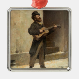Street Musician With a Guitar (by Gerolamo Induno) Metal Tree Decoration