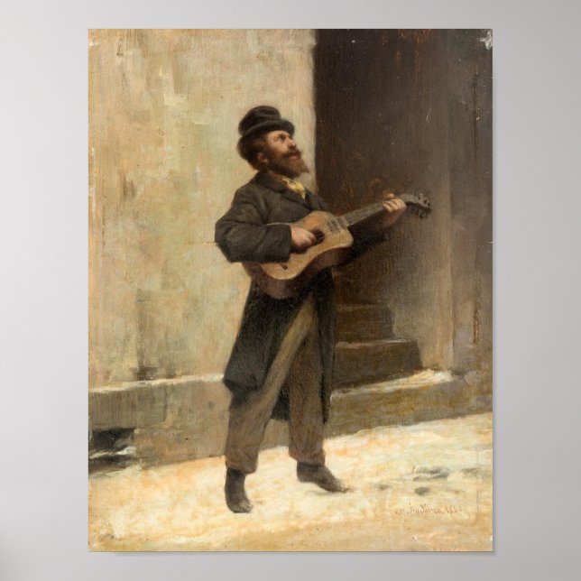 Street Musician With a Guitar (by Gerolamo Induno) Poster (Front)