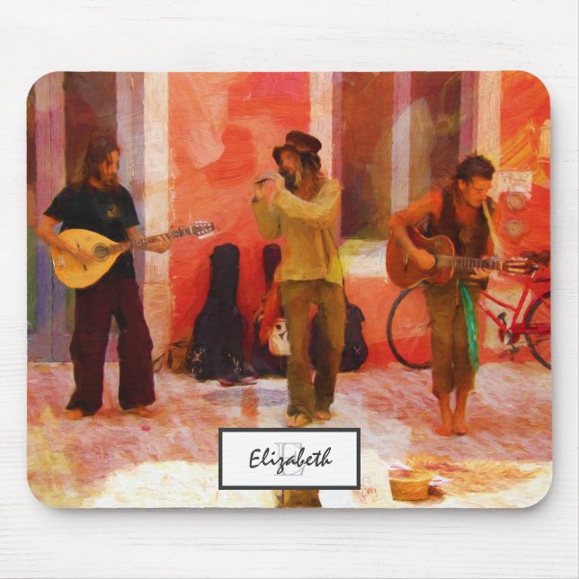 Street Musicians Playing Guitar Mandolin and Flute Mouse Mat (Front)