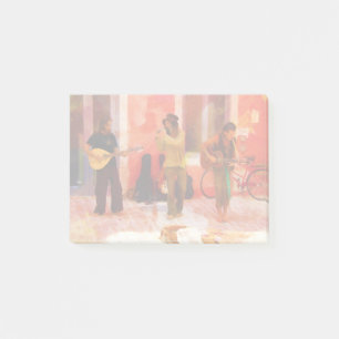 Street Musicians Playing Guitar Mandolin and Flute Post-it Notes