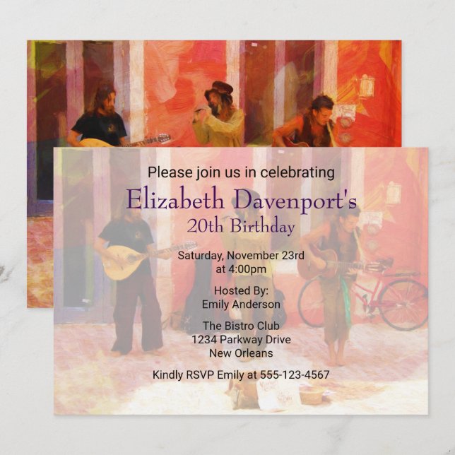 Street Musicians Playing Together Birthday Invite (Front/Back)