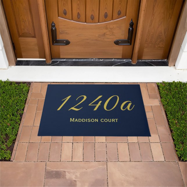 Street Number Address Navy Gold Doormat (Outdoor)