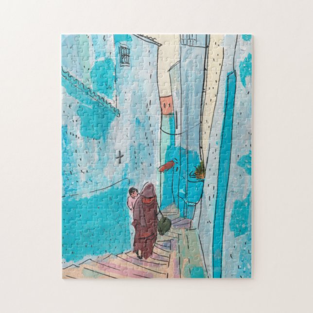 Street of Chefchaouen Morocco Paper Collage Sketch Jigsaw Puzzle (Vertical)
