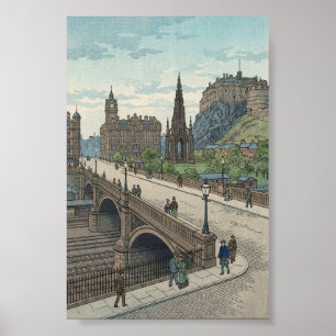 Street of Edinburgh Old Town Japanese Woodblock Pr Poster