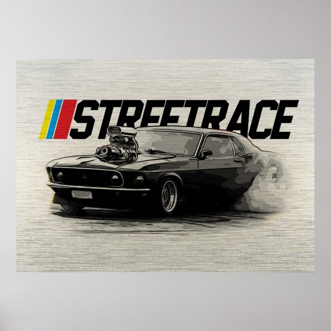 Street Race Muscle Car Supercharger Turbo Burnout  Poster (Front)