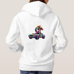Street Racer Dog in a Graffiti Car Urban Cartoon Hoodie