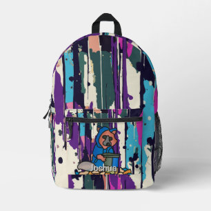 Street Racoon Exploring Through A Trash Can Fun Printed Backpack