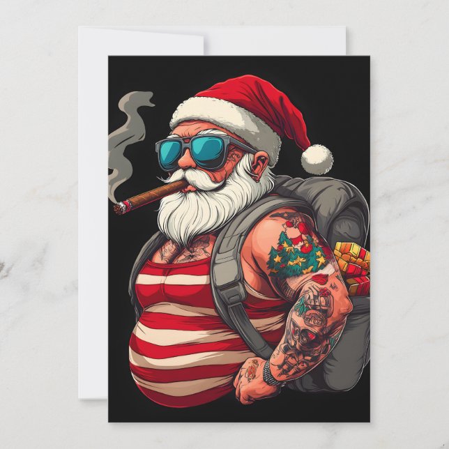 Street Rebel Tattooed Christmas Santa Claus Holiday Card (Front)
