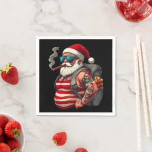 Street Rebel Tattooed Christmas Santa Claus Napkin