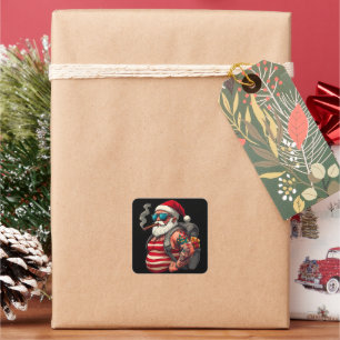 Street Rebel Tattooed Christmas Santa Claus Square Sticker