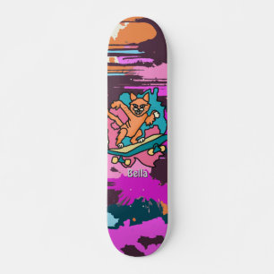 Street Retro Cat on Skateboard   Funny 