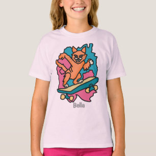 Street Retro Cat on Skateboard   Funny T-Shirt