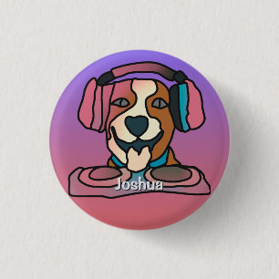 Street Retro Dog with Headphones Funny 3 Cm Round Badge