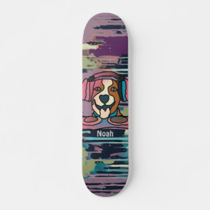 Street Retro Dog with Headphones   Funny Skateboard