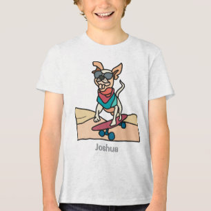 Street Retro Dog with Sunglasses on Skateboard Tri-Blend Shirt