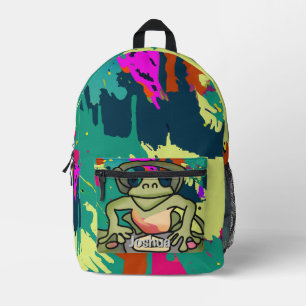 Street Retro Frog with Headphones   Funny  Printed Backpack