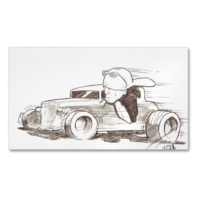 Street Rod & Bighead Driver Chuck Vest Art on a Magnetic Business Card (Front)