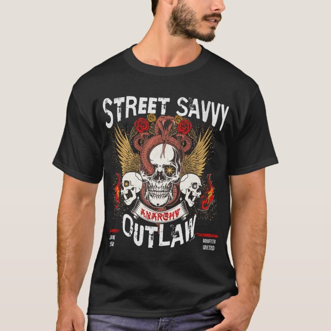 Street Savvy Outlaw Skull Design T-Shirt (Front)