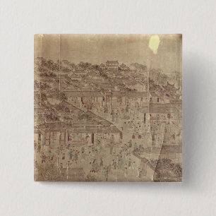 Street scene, Chinese, Ming Dynasty 15 Cm Square Badge
