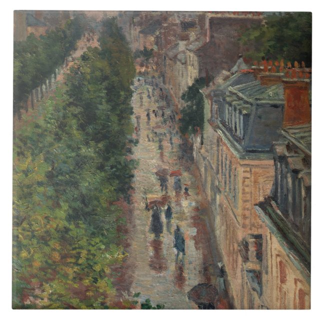 Street Scene in Paris, France (by Maximilien Luce) Tile (Front)