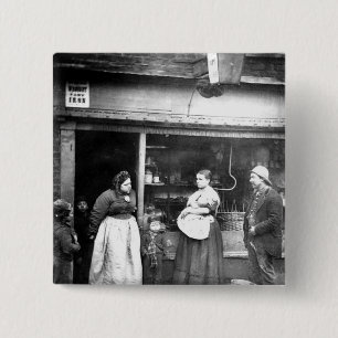 Street scene in Victorian London 15 Cm Square Badge