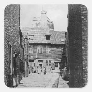 Street scene in Victorian London Square Sticker