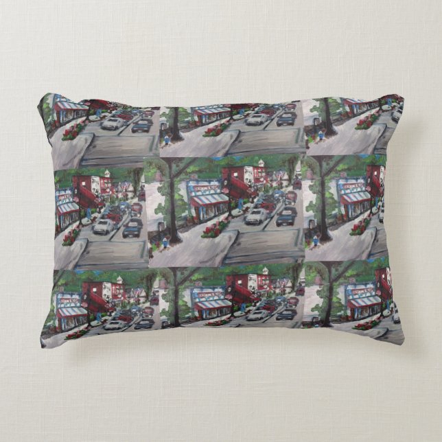 Street Scene Painting  Chagrin Falls, Ohio Pillow (Front)