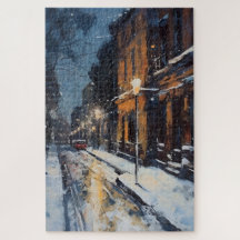 Street Scene Snowy Winter Evening