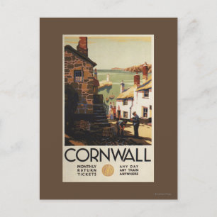 Street Scene with Two Men Working Railway Postcard