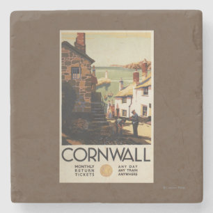 Street Scene with Two Men Working Railway Stone Coaster