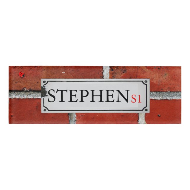 Street Sign on Brick Wall Personalise Name Tag (Front)