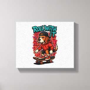 Street Style Beagle Skateboarding Graffiti Art Canvas Print
