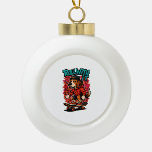 Street Style Beagle Skateboarding Graffiti Art Ceramic Ball Christmas Ornament