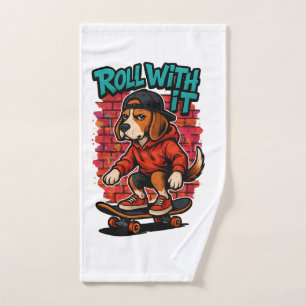 Street Style Beagle Skateboarding Graffiti Art Hand Towel