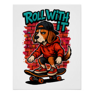 Street Style Beagle Skateboarding Graffiti Art Poster