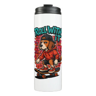 Street Style Beagle Skateboarding Graffiti Art Thermal Tumbler