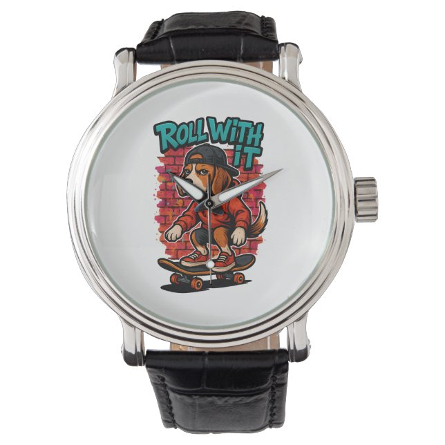Street Style Beagle Skateboarding Graffiti Art Watch (Front)