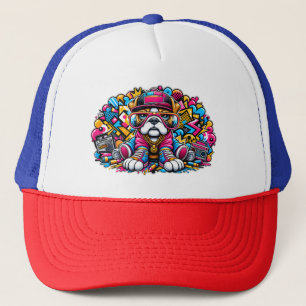 Street Style Bulldog Graffiti Street Art Backdrop Trucker Hat