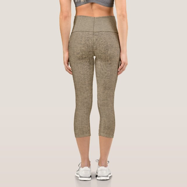 Street style faux linen pattern light brown casual capri leggings (Back)