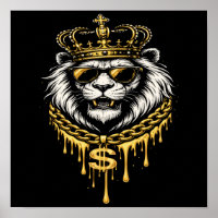 Street Style Fierce Lion With Crown and Chain