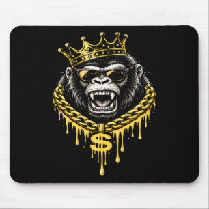 Street Style Gorilla With Golden Crown and Chain Mouse Mat