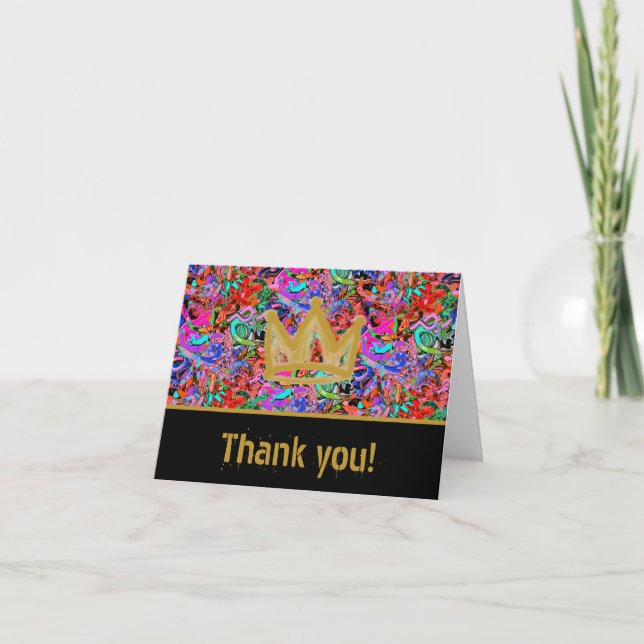Street style graffiti with crown thank you card (Front)