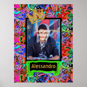 Street style graffiti with gold crown  poster