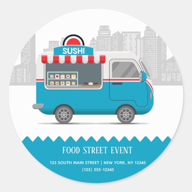 Street truck food sushi classic round sticker (Front)