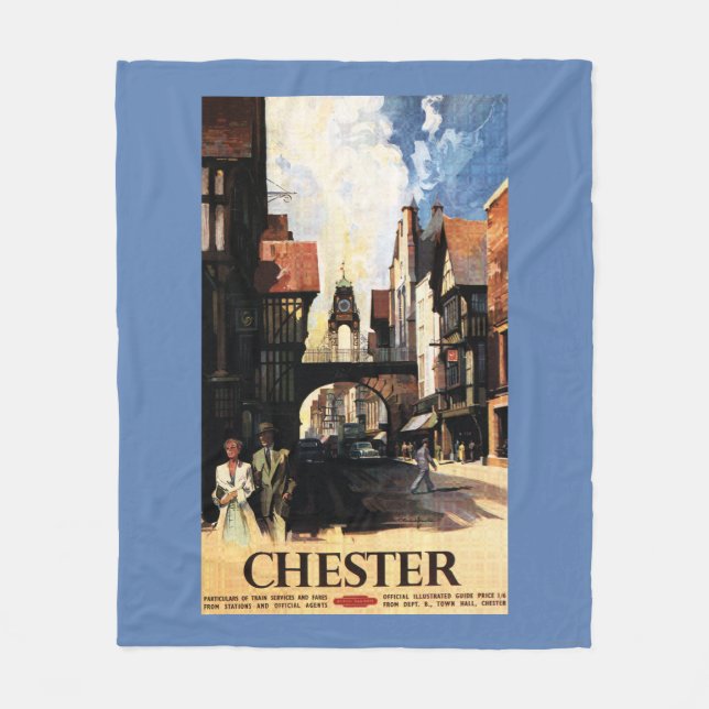 Street View with Couple & Tower Clock Rail Fleece Blanket (Front)