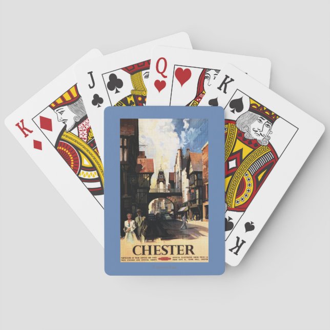 Street View with Couple & Tower Clock Rail Playing Cards (Back)